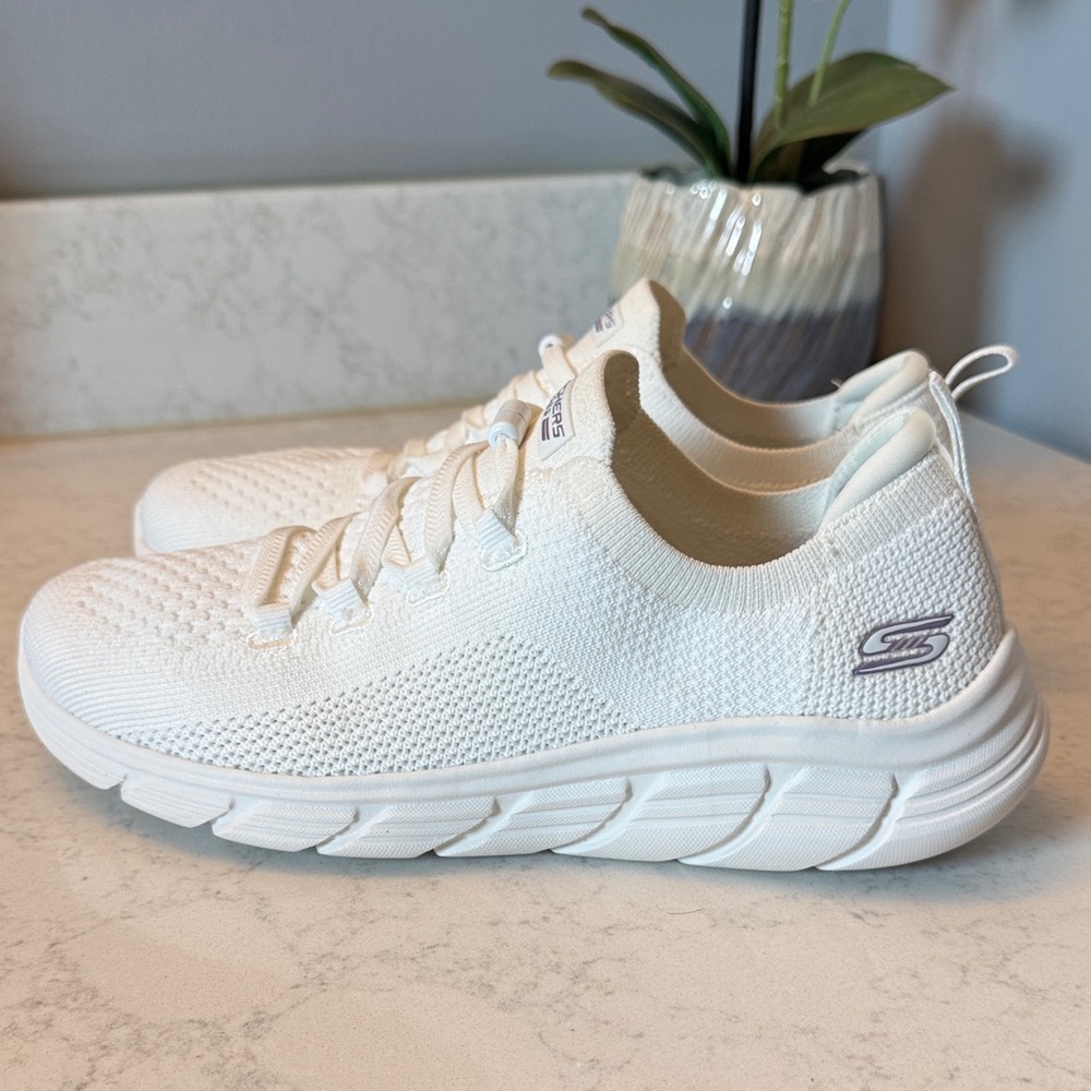 Skechers All-White Knit Athletic Shoes